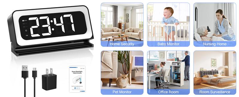 WiFi Surveillance Camera - 1080P HD Wireless Camera Clock , Night Vision, Motion Detection, Loop Recording, 2.4GHz WiFi Connectivity, Battery Powered, Remote Real-Time Viewing, Perfect for Home, Office, Warehouse Monitoring