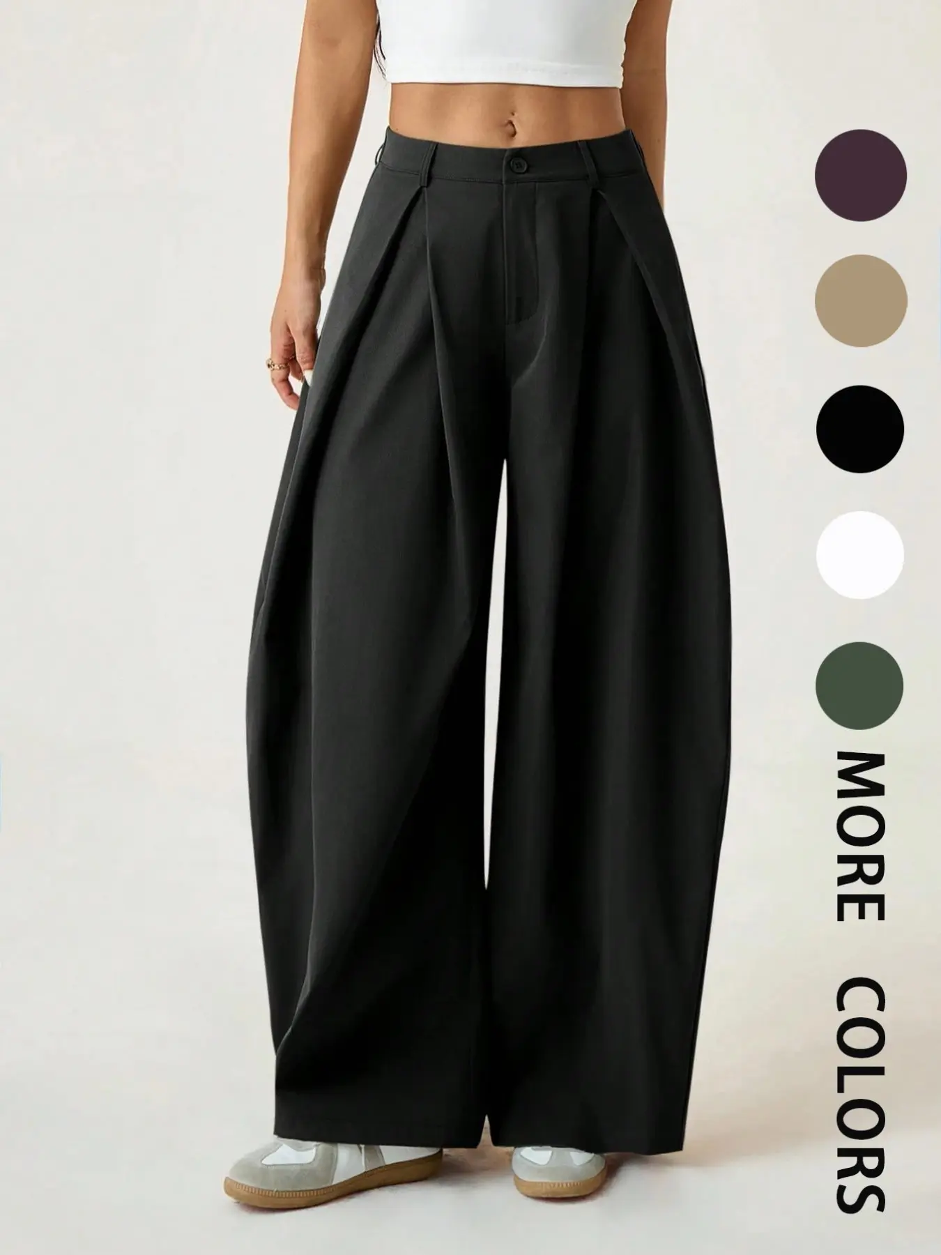 Women's Vintage Casual Street Style Loose Fit Baggy Pants, Elastic Waist Wide Leg Trousers, Retro Fashion Bottoms for Daily Wear