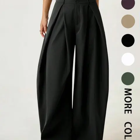 Women's Vintage Casual Street Style Loose Fit Pants, Elastic Waist Wide Leg Trousers, Retro Fashion Bottoms for Daily Wear