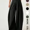 Women's Vintage Casual Street Style Loose Fit Pants, Elastic Waist Wide Leg Trousers, Retro Fashion Bottoms for Daily Wear