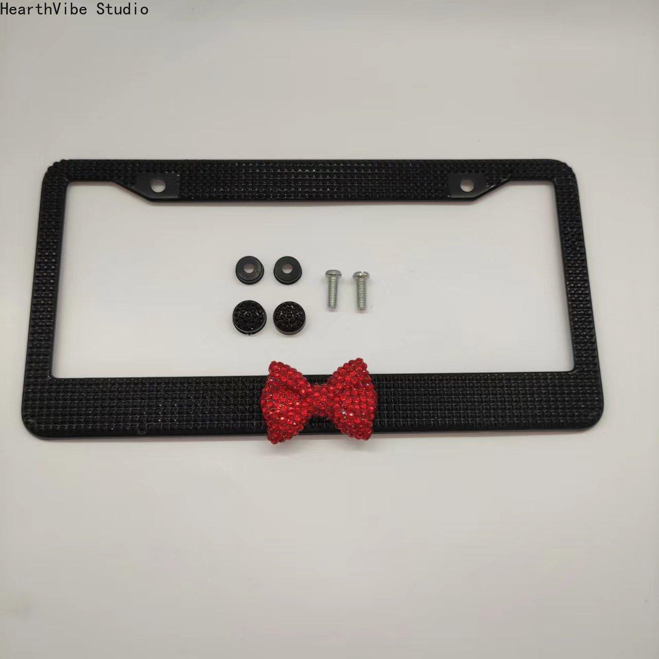 License Plate Frame for Women, Bling Pink Rhinestone Bowknot, Sparkly Stainless Steel Car Accessory, Universal US Standard, Accessories For Women, Girly Car Accessories, Cute Car Accessories