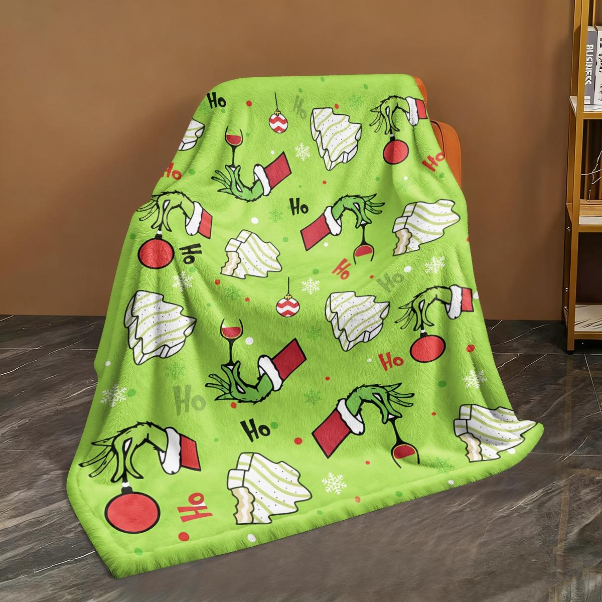 Christmas Grinch Blanket Soft Flannel Throw, Perfect Holiday Gift, Multi-Size Comfortable Bedding, Ideal for Home Use & Festive Decor