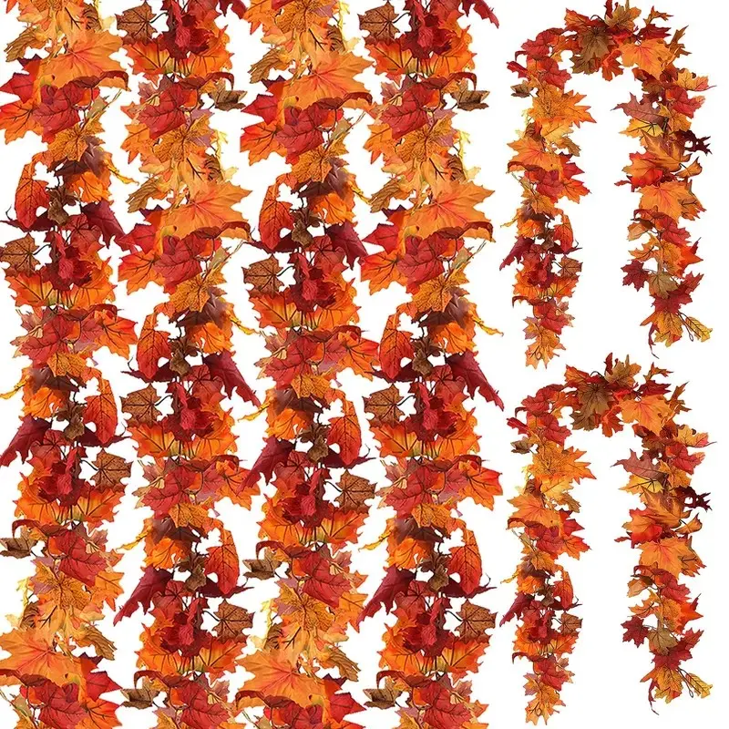 Fall Leaf Garland Artificial Maple Leaf Autumn Garland Fall Leaves Hanging Vines Fall Maple Leaves Thanksgiving Decor for Home Wedding Fireplace Party