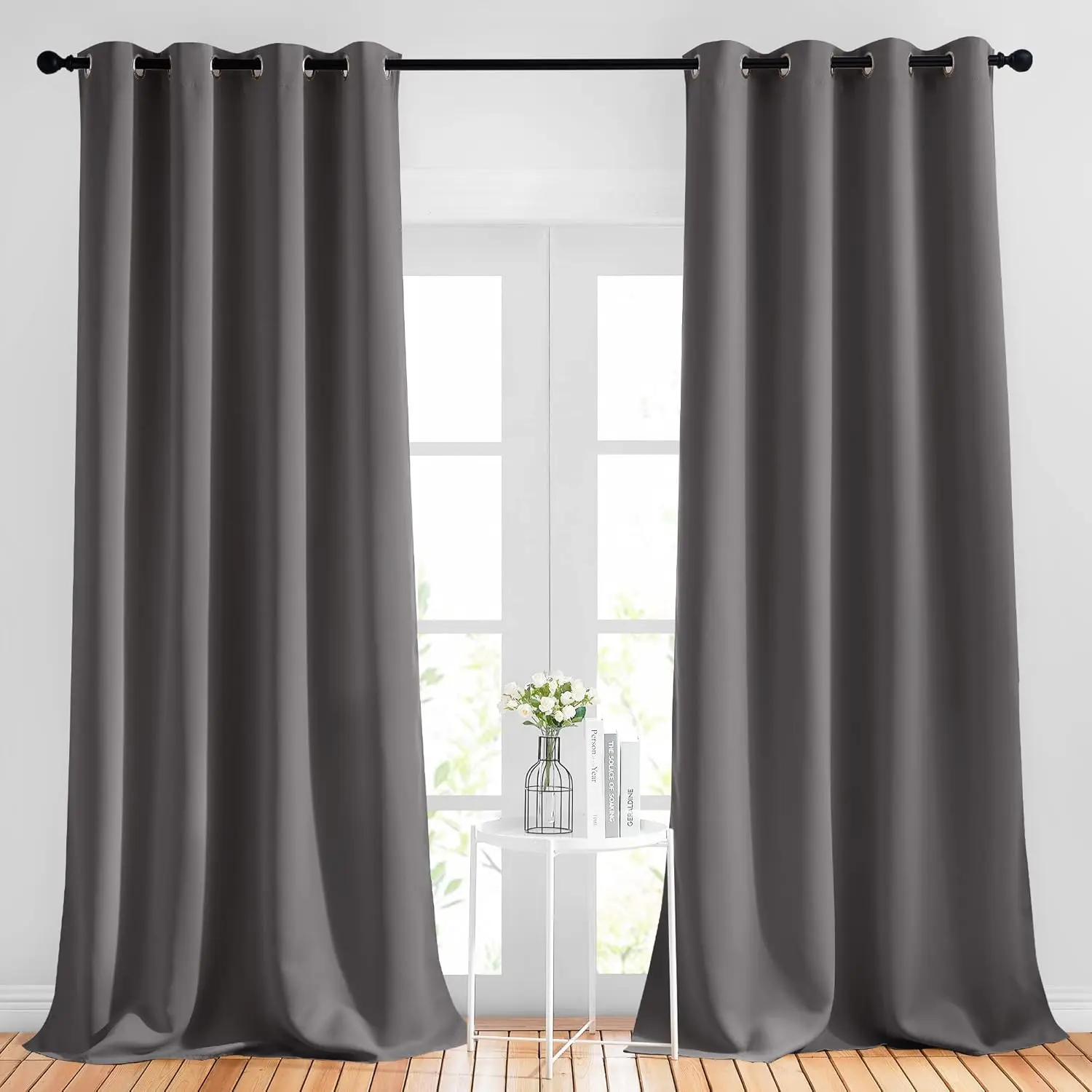 Grey Bedroom Blackout 90 inch Curtains - Grommet Energy Saving Thermal Room Darkening Drapes Sound Dampening Window Treatments for Living Room (2 Panels, W52 x L90)