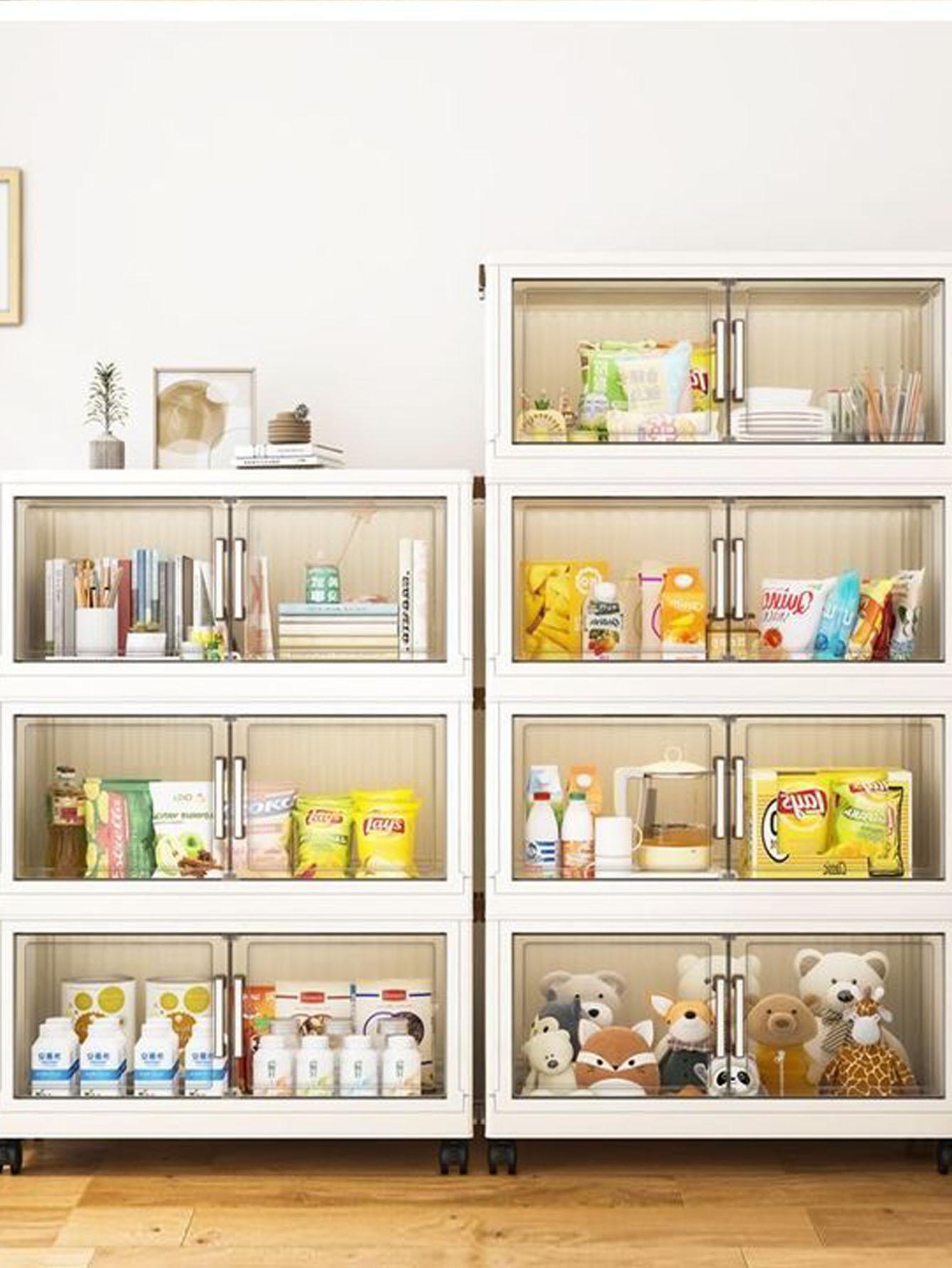 Multifunctional Foldable Storage Cabinet, Modern Mobile Display Unit for Living Room & Bedroom, Baby Toys Clothes Organizer