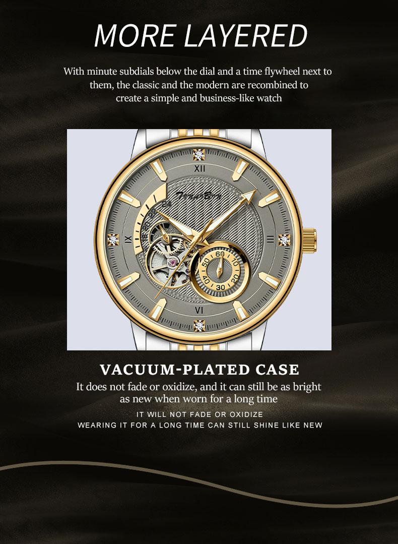 TINAIBIN Men's Diamond Business Formal Pointer Automatic Mechanical Watch Stainless Steel Waterproof Luminous Two-color Luxury Casual Watch