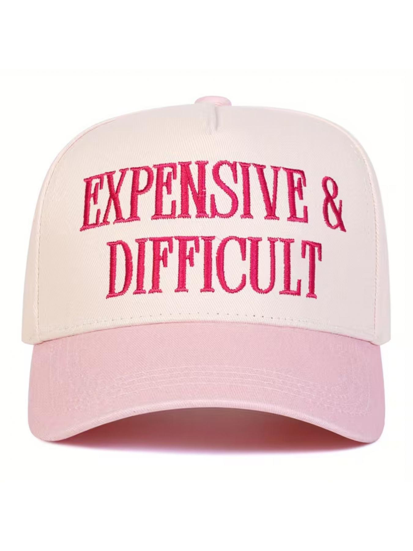 1 Women's "EXPENSIVE & DIFFICULT" Baseball Cap, Fashion 5-Panel Cap, Outdoor Sports Adjustable Casual Hat, Suitable for Spring and Autumn Outings, Travel and Beach Vacations