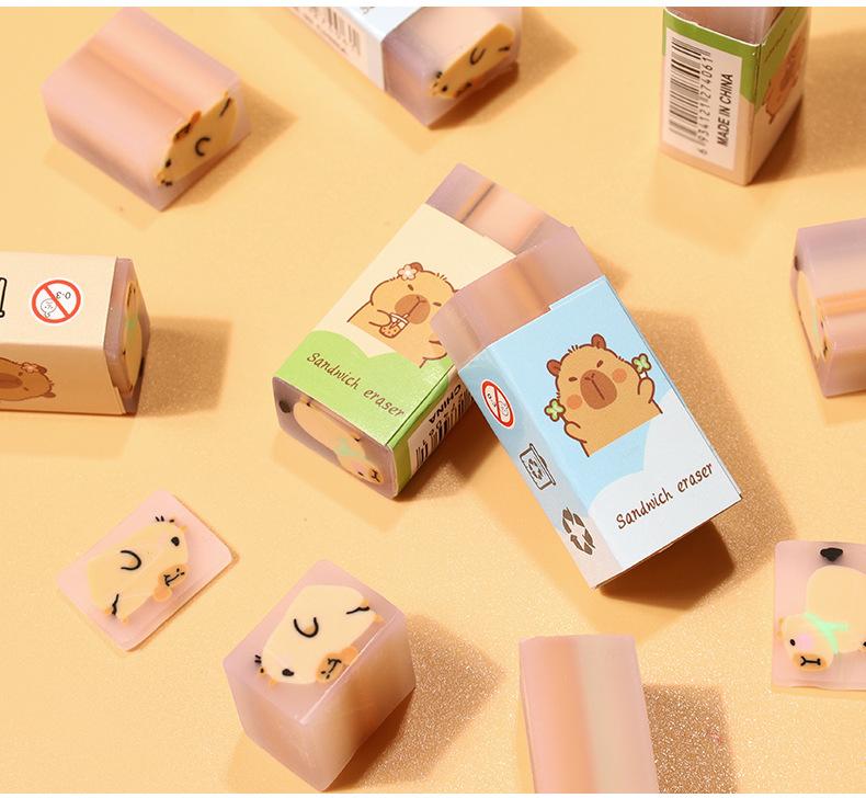 Random 12/36 pcs Cute Capybara Erasers - No-Crumb, Perfect for Office & School Supplies, Assorted Colors (Blue, Green, Yellow), School Supplies Essentials | Playful Design | Durable Erasers