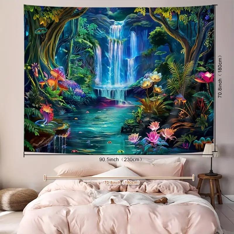 1 Counts Vibrant Jungle Landscape Tapestry - Jungle and Waterfall Prints, Lightweight Polyester Wall Hanging, Comes with Free Installation Kit - Perfect for Living Room, Bedroom, Office Decoration, Jungle Theme Decoration