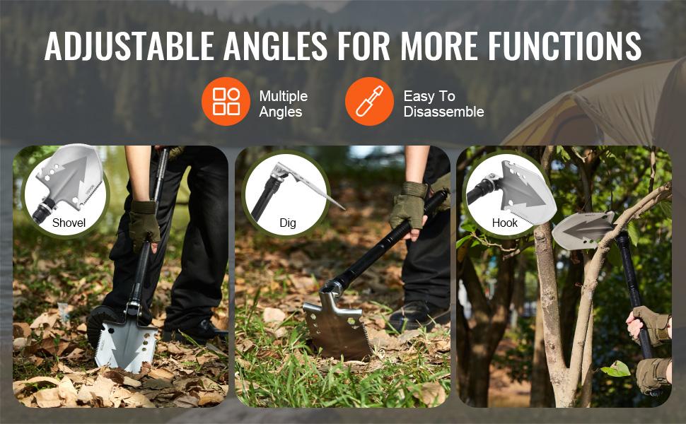 VEVOR Survival Shovel Survival Axe, 16-in-1 Camping Folding Shovels with Hatchet, Stainless Steel Tactical Shovel Hatchet Combo, Multifunctional Emergency Survival Gear Equipment for Camping Hiking