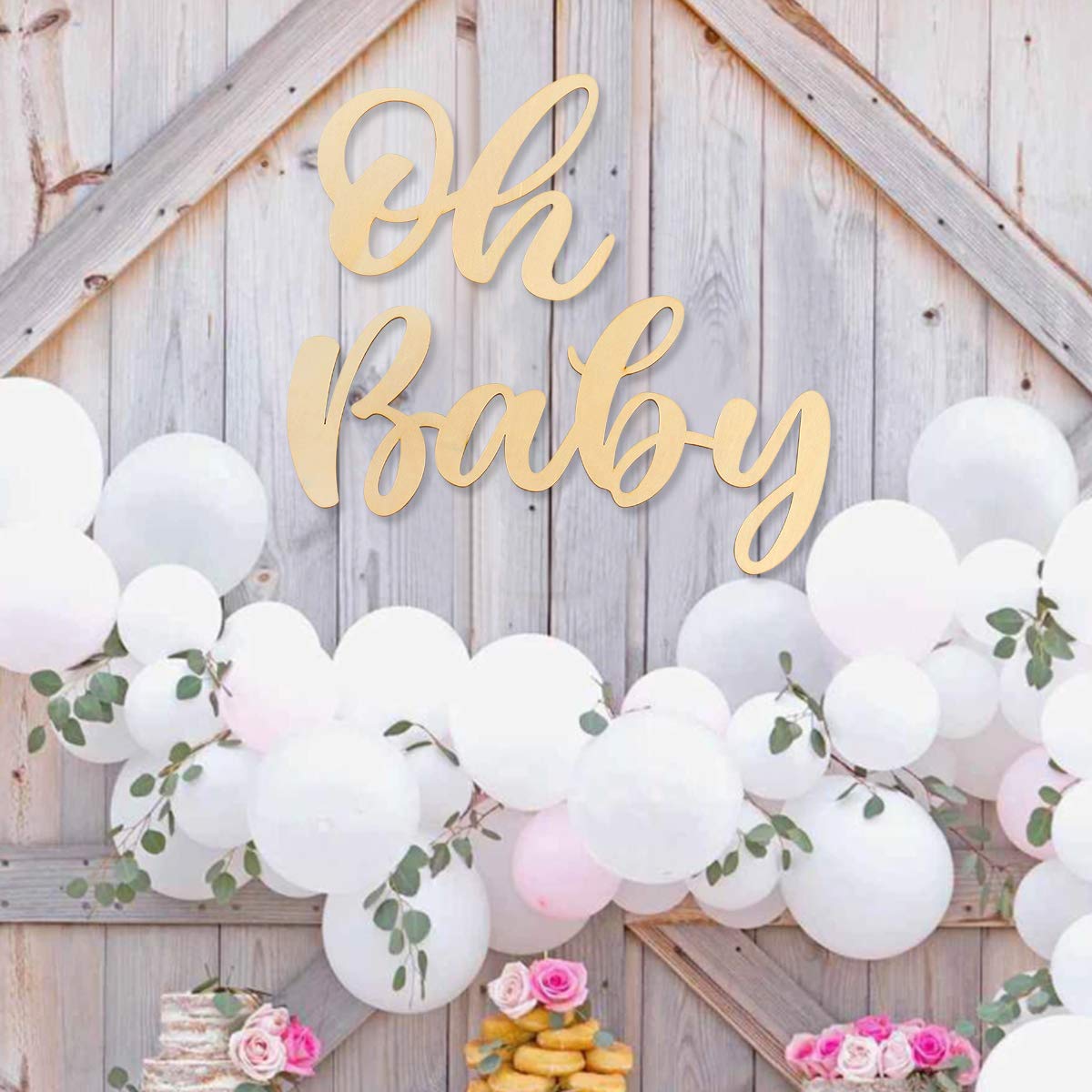 1Set, Oh Baby Wooden Decoration Wall Sticker, Wedding Party Decoraion, Baby Shower Birthday Party Decor, Boy Girl Gender Reveal Party Wall Sign Supplies, Gender Reveal Party Decoration Welcome Baby Birthday Party Supplies Wall Sticker