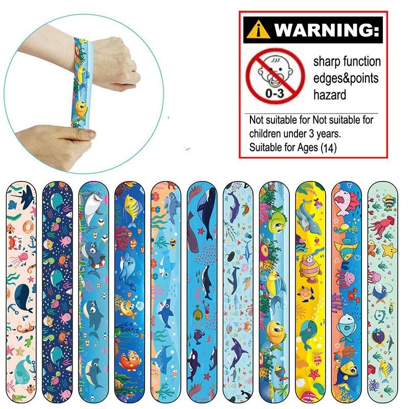 24pcs Ocean Quicksand Slap Bracelet, Mermaid Seashell Wristband, Colorful Marine Animal Snap Band, Assorted Designs, Beach Summer Decor Gift