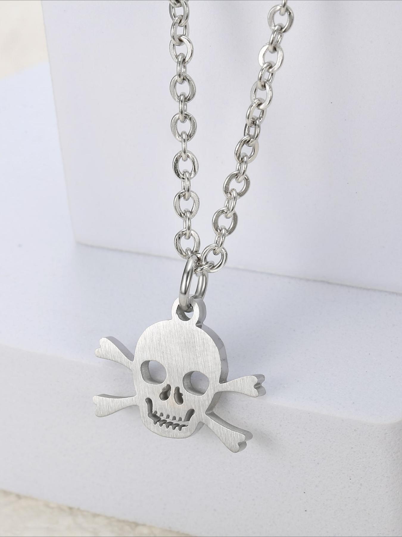 Halloween Skeleton Pendant Necklace, Creative Stainless Steel Necklace, Festival Accessories, Halloween, Punk Style Necklace