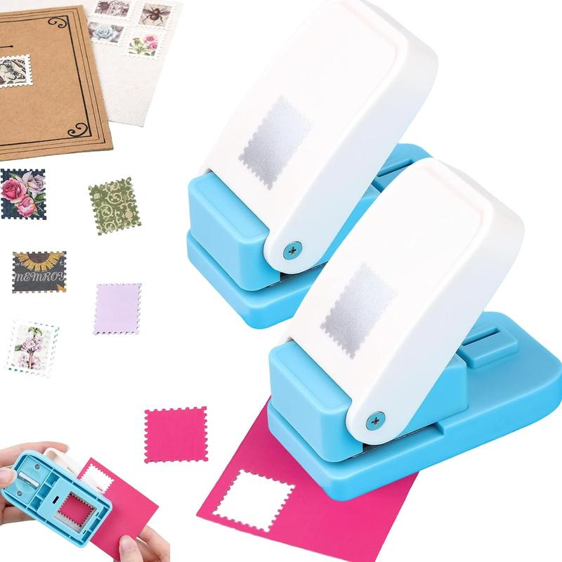 1/2 Set Rectangular Postage Stamp Punch 1X 0.8 Inch, Scalloped Rectangle Lever Action Craft Punch for Paper Crafting Scrapbooking DIY Card Making Arts Crafts Supplies