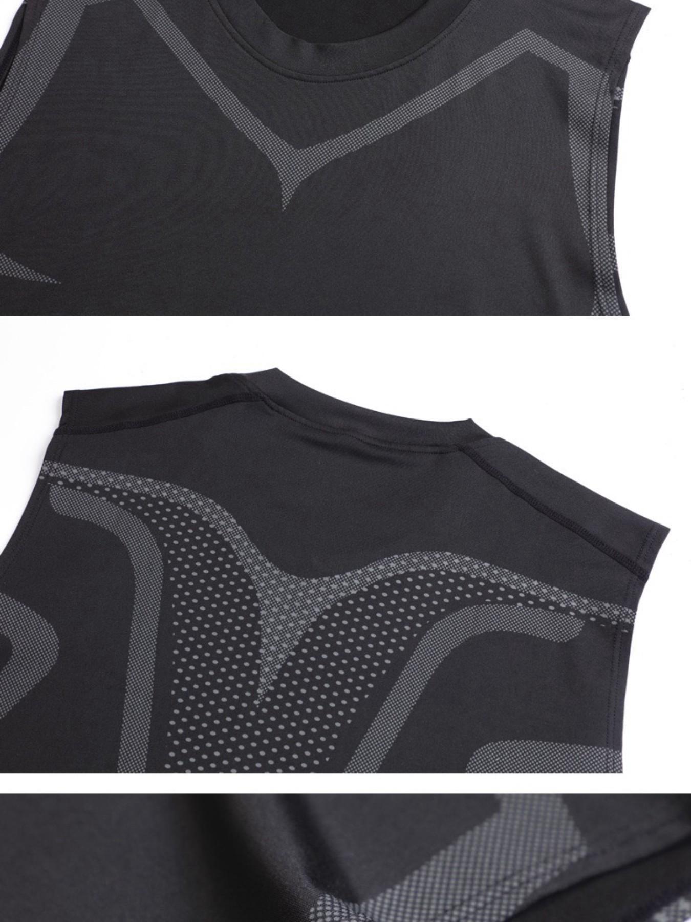 Men's Short Sleeve Sporty Slim-Fit Knitted Fabric, Usa Pattern Print, Breathable Moisture-Wicking, High Elasticity, Lightweight Design