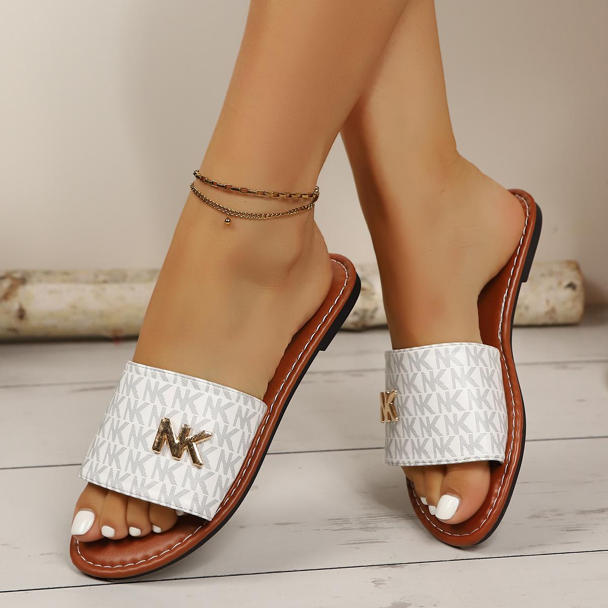 2026 Women’s Breathable Letter Flat Slip-On Slippers, Casual Lightweight Non-Slip Slides for Beach, Summer Slide Sandals