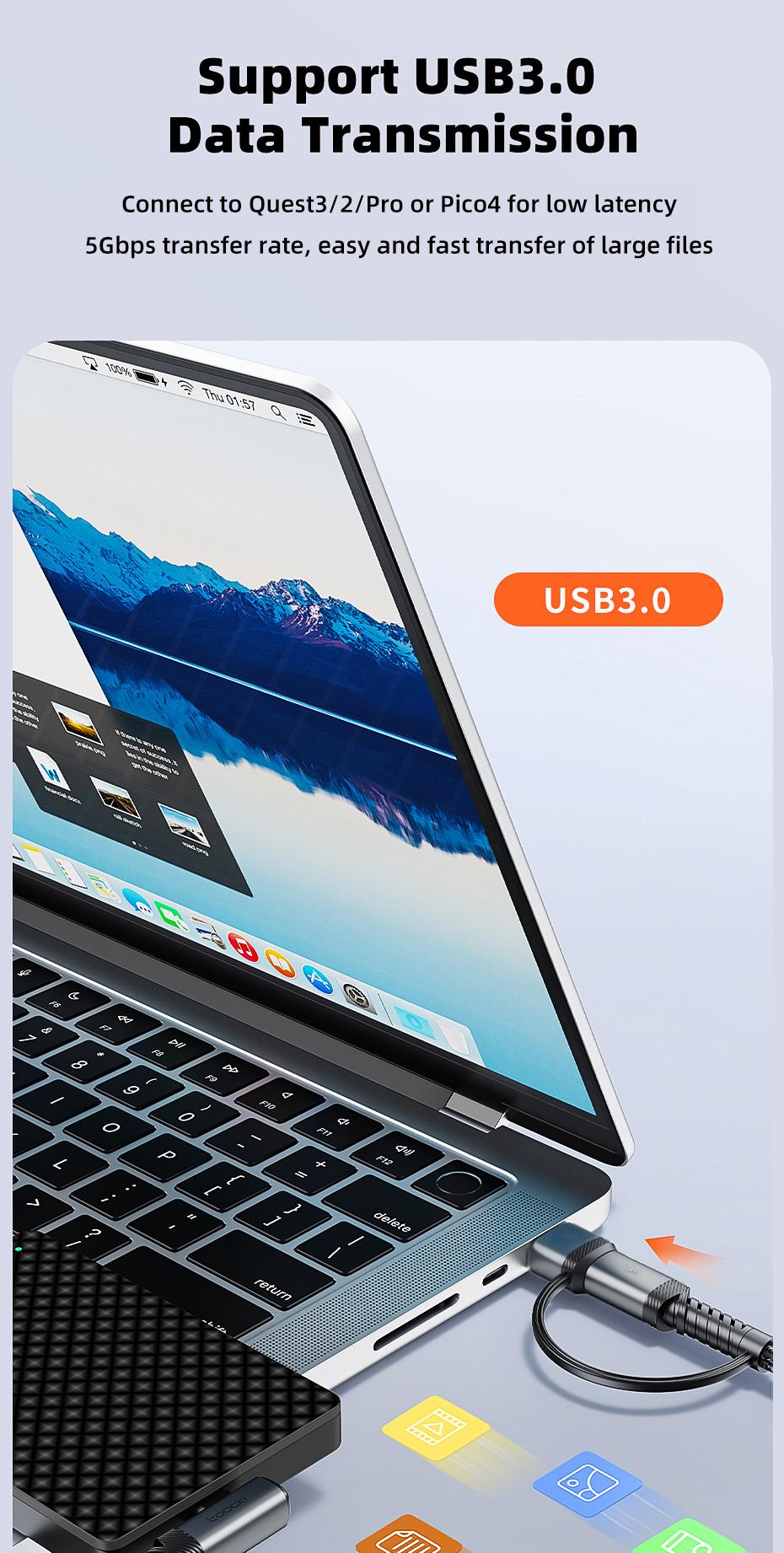 Toocki 5m VR Link Cable 2-in-1 USB A USB C to Type C PD USB3.0 Data Transfer Elbow Wire For Quest3/Quest2/Pro/Pico4 Accessories 90 Degree Elbow USB C To Type C Link Cable Toocki 5m VR Link Cable 2-in-1 USB A USB C to Type C PD USB3.0 Data Transfer Elbow Wire For Quest3/Quest2/Pro/Pico4 Accessories 90 Degree Elbow USB C To Type C Link Cable