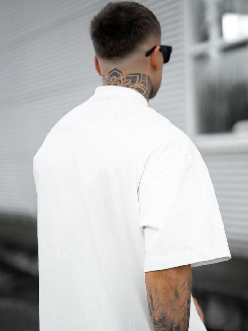 Men's Regular Fit Solid Drop Shoulder Half Sleeve Tee, Casual Comfy Round Neck T-shirt for Summer, Fashion Men's Top for Daily Wear