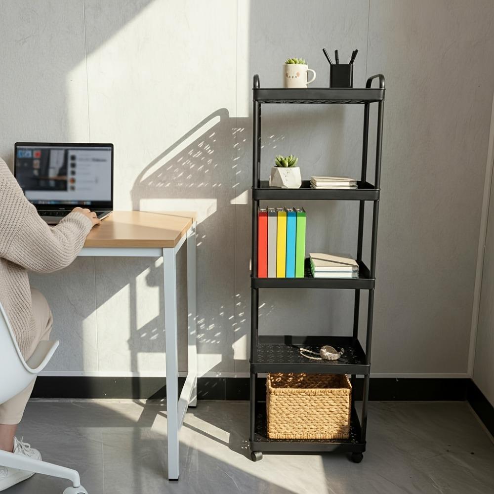 Multi-layer multi-functional trolley, multi-functional storage rack, Display storage rack, movable trolley, movable shelf, 4 universal wheels, suitable for kitchen, bathroom, multi-scene use, made of plastic, cannot place heavy objects