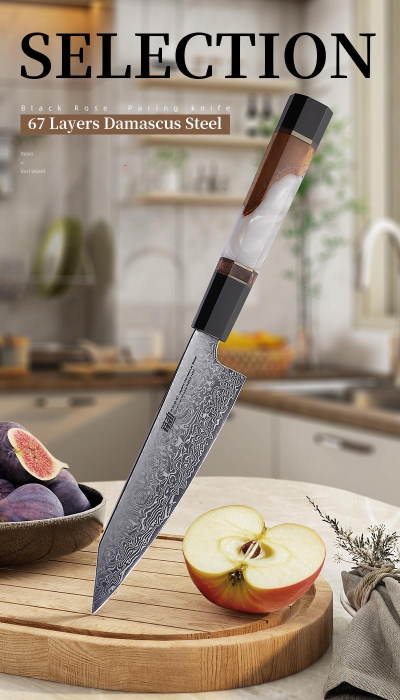 FINDKING 5 Inch Kitchen Utility Knife, Sharp Fruit Paring Knife, Solid & Beautiful Pairing Knife, Small Kitchen Knife for Everyday Cooking & Food Prep (BLACK-ROSE Series)