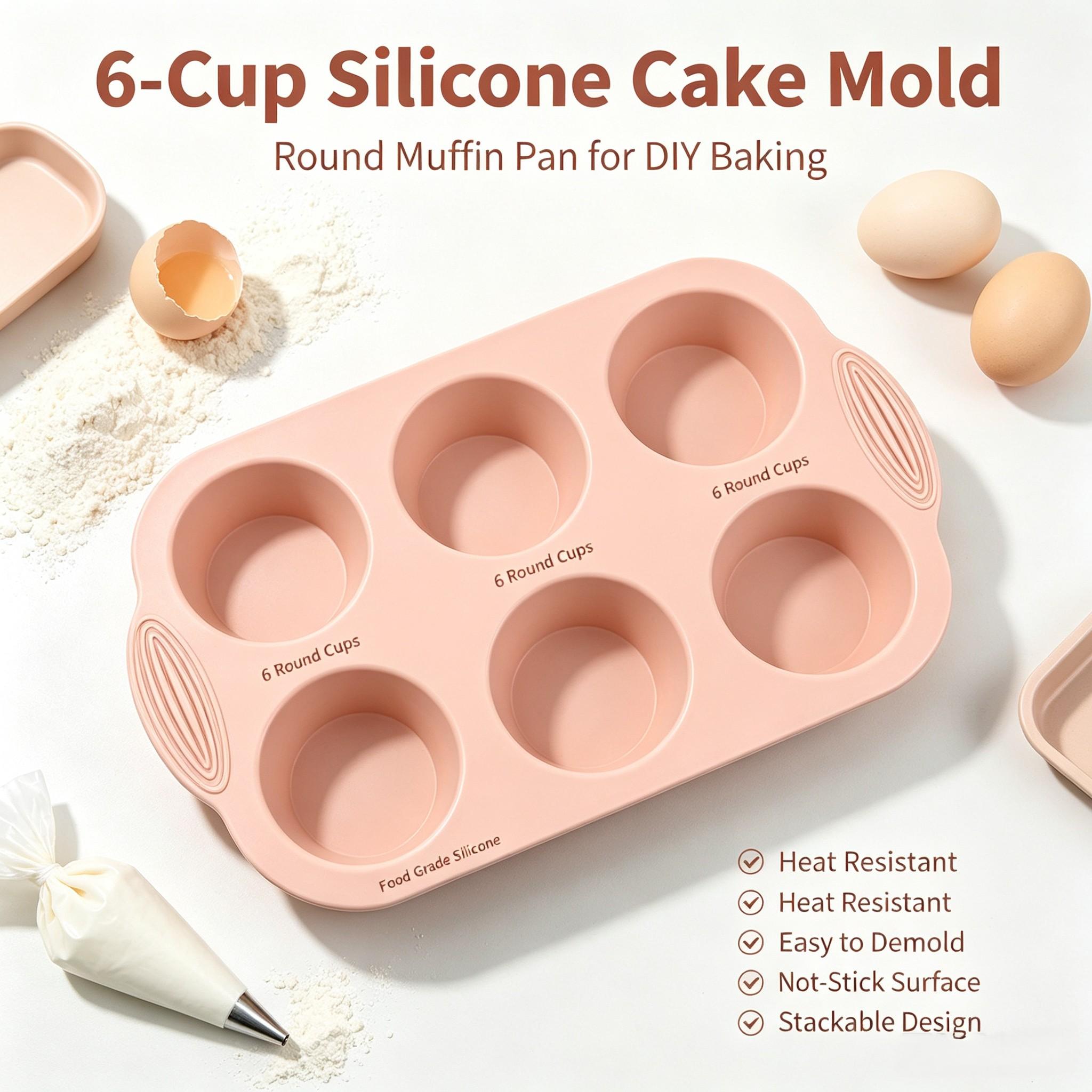 Food Grade Silicone Six-Cavity Cake Mold, Reusable Baking Mold for DIY Cookies, Muffins, Desserts, Perfect for Home Bakers