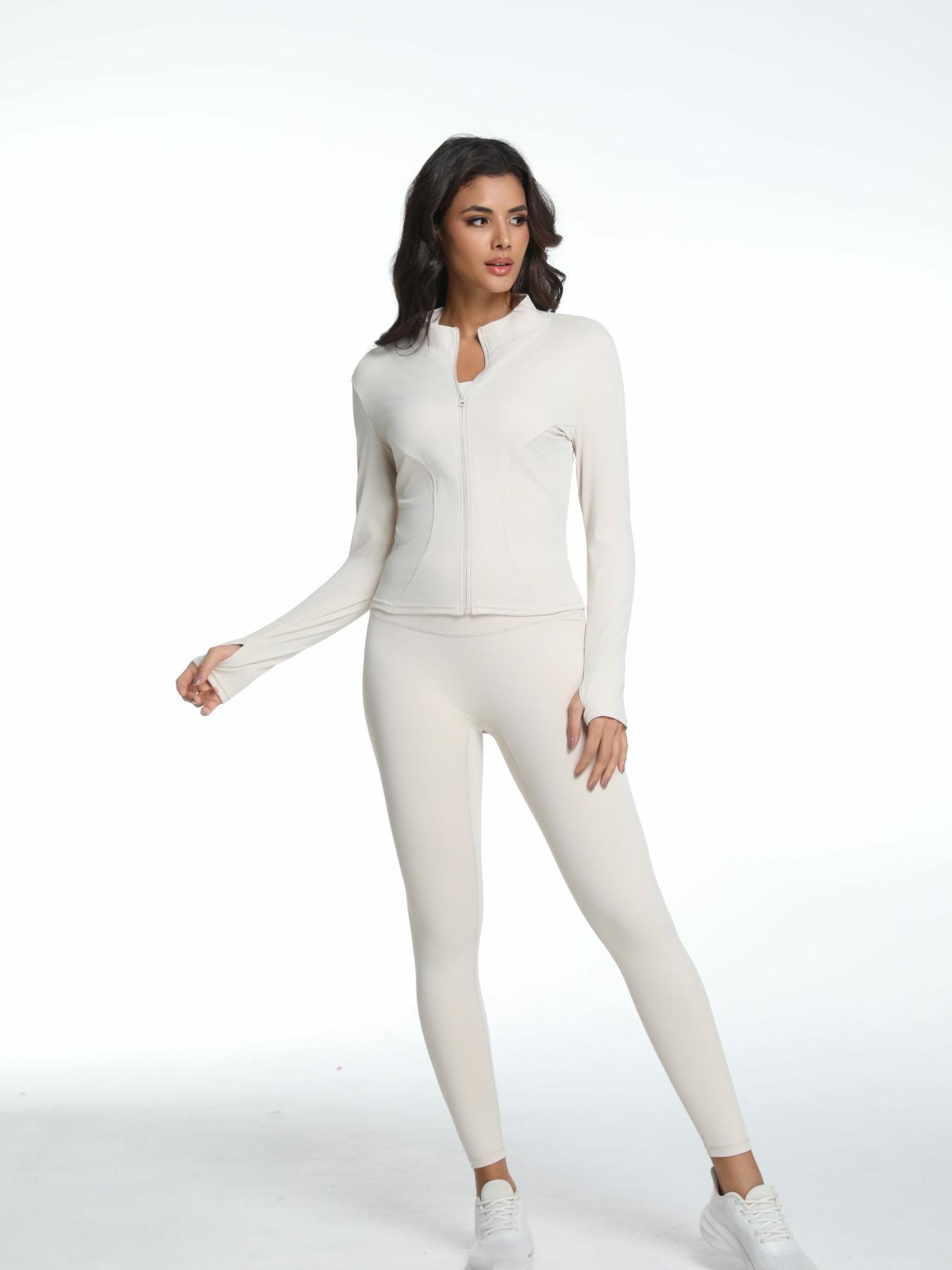 Women's Two-Piece Sportswear Set, Zipper Long Sleeve & Slim Fit Design, Ideal for Yoga, Casual Outdoor, Fitness & Gym Wear, Sporty Style Outfits