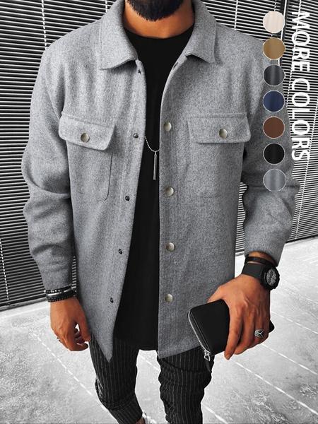 Men's Casual Shirt Jacket Coat with Button Front Closure, Spring & Fall Fashion, Fitted Warm Outerwear for Any Occasion