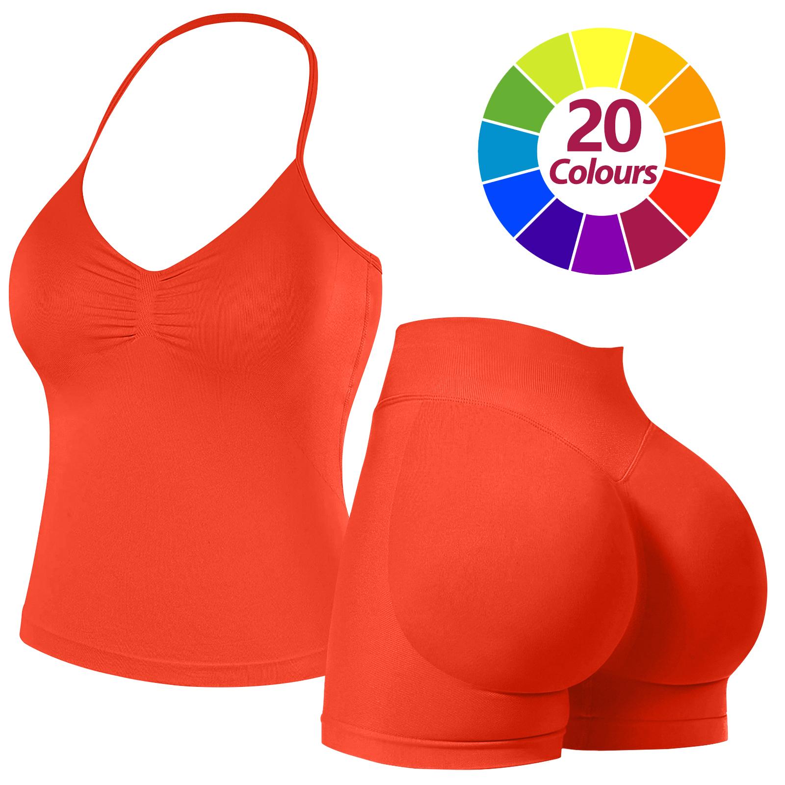 RICH BRIA 2PC Gym Set for Women, Halter Top & High Waist Impact Shorts Sports Set, Sporty Breathable Quick Dry Outfits for Yoga Gym Fitness Running, Ladies Sportswear for Summer, Workout Clothes, Athletic Gym Sets Clothing, Aleisure Wear Clothing