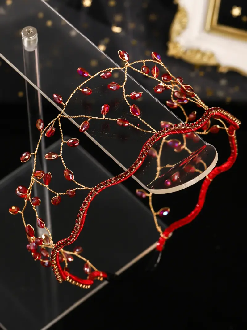 Multicolor Artificial Crystal Leaf Accents Crown Headband Forest Style Forest Theme Bridal Accessory, Bridal Headwear, Unique Artistic Design Tiara for All Seasons, Hairband