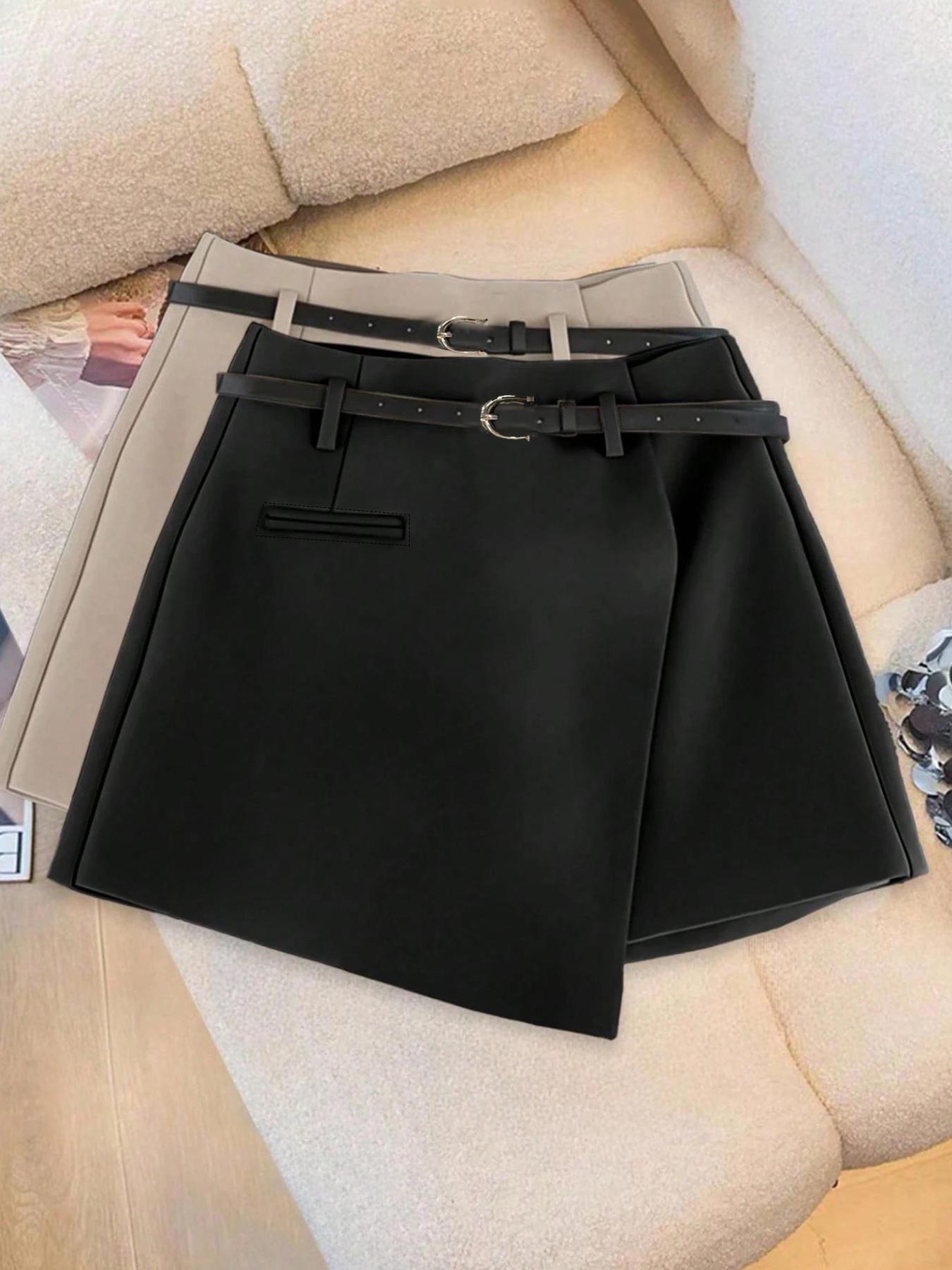 Women's Asymmetrical Hem Skirt Pants Set, Multifunctional One-Piece Shorts, Beltless Matching Skirt Pants 2 Piece Set