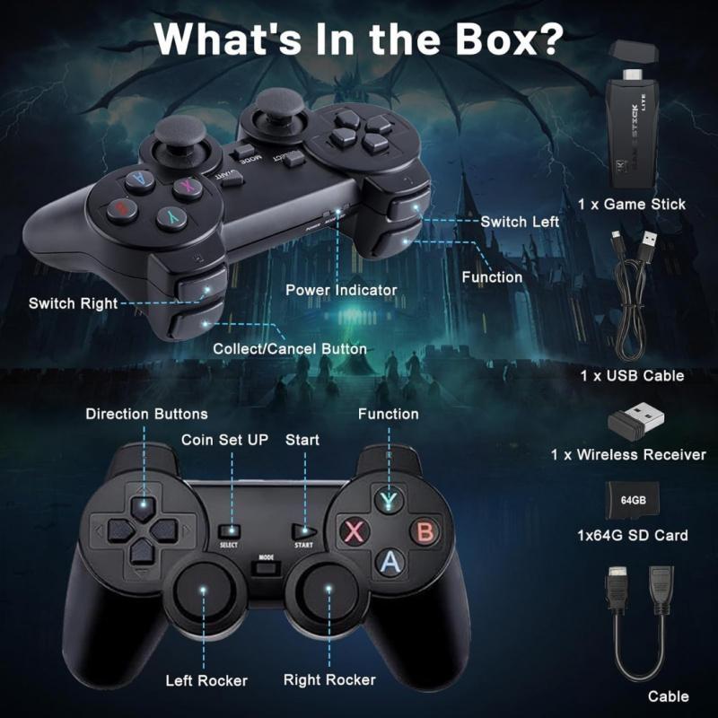 M8 PRO Wireless Game Console - Retro Gaming Consoles with built in Classic games, 9 Classic Emulators, 2.4GHz Wireless Controller, Plug and Play Video Game Stick for TV(64G)