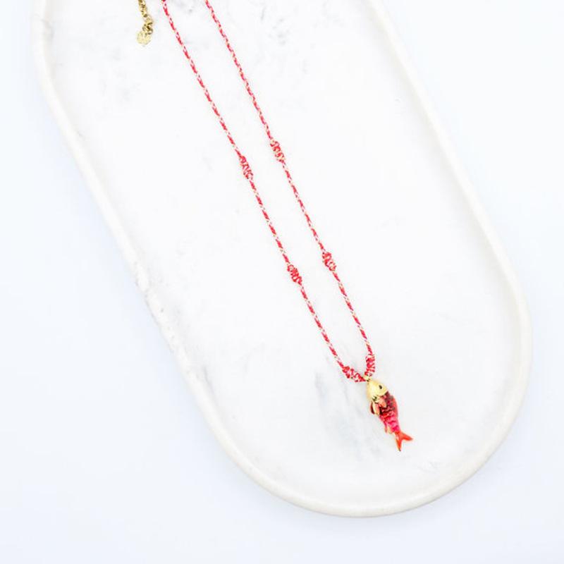 Women's Copper Ocean Fish Pendant Statement Necklace - Fashion Jewelry Accessories, Bold Statement Piece, Vibrant Multicolored Cord for Casual Indoor Recreation Wear