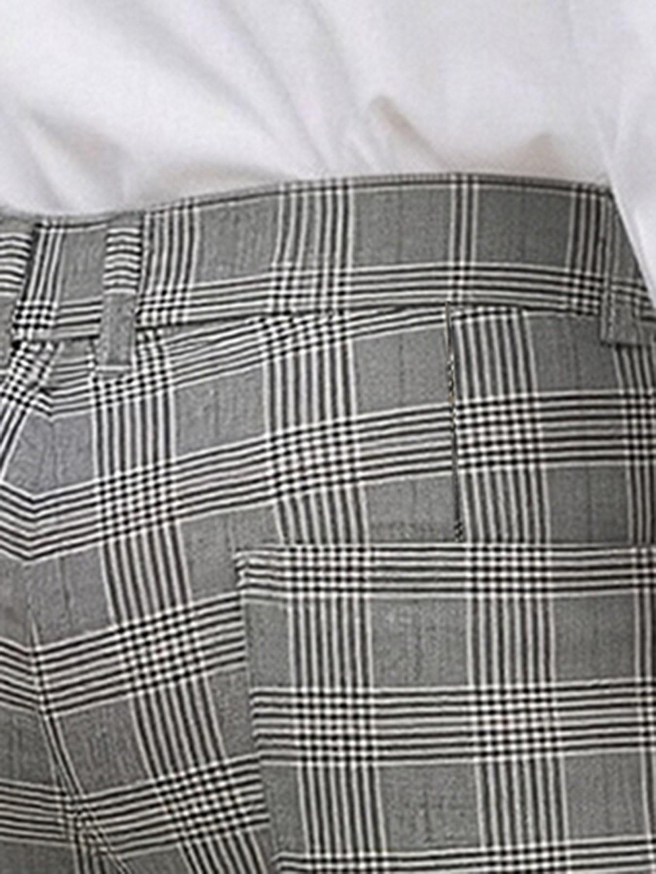 All-Season Men's Plaid Checked Slim Fit Dress Pants, British Style Skinny Tapered Casual Trousers, Wrinkle Resistant Stretch Business Pants with Center Crease, Plaid Suit Pants for Office / Daily Wear, Business Fashion Pants