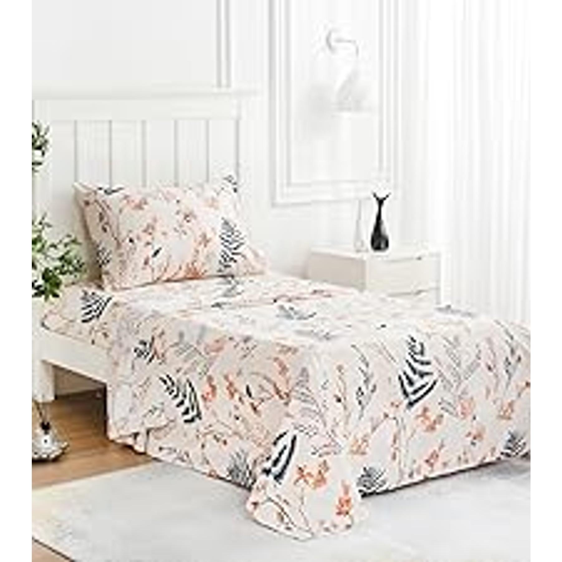 Boho Floral Printed Sheet Set Queen Size 4 Piece, Soft Botanical Pattern Microfiber Sheets Extra Deep Pocket