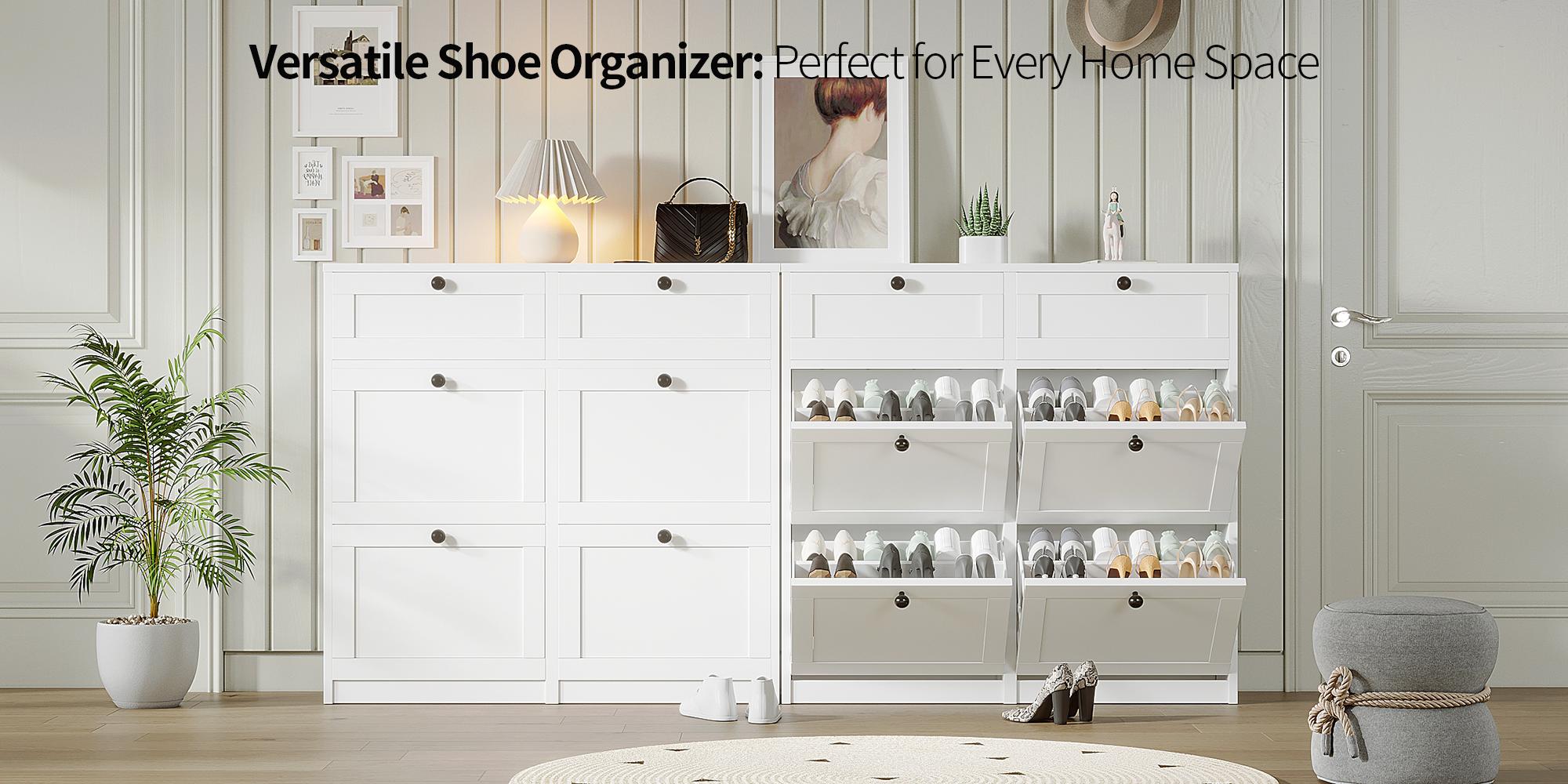 VOWNER Shoe Cabinet with 4 Flip Drawers & 2 Drawers, Freestanding Shoe Storage Cabinet with Adjustable Shelves, Shoe Organizer for Entryway, Hallway, Living Room, White
