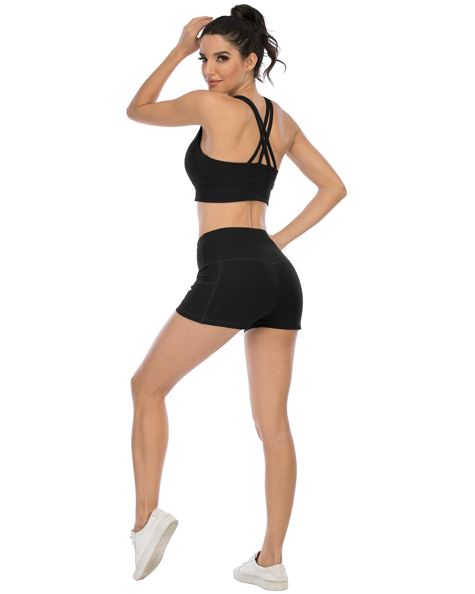 CHRLEISURE 3/5PCS  Women's Shorts With Pockets High Waisted Bikershorts For Exercise & Yoga Shorts Leggings Gym Bikershorts