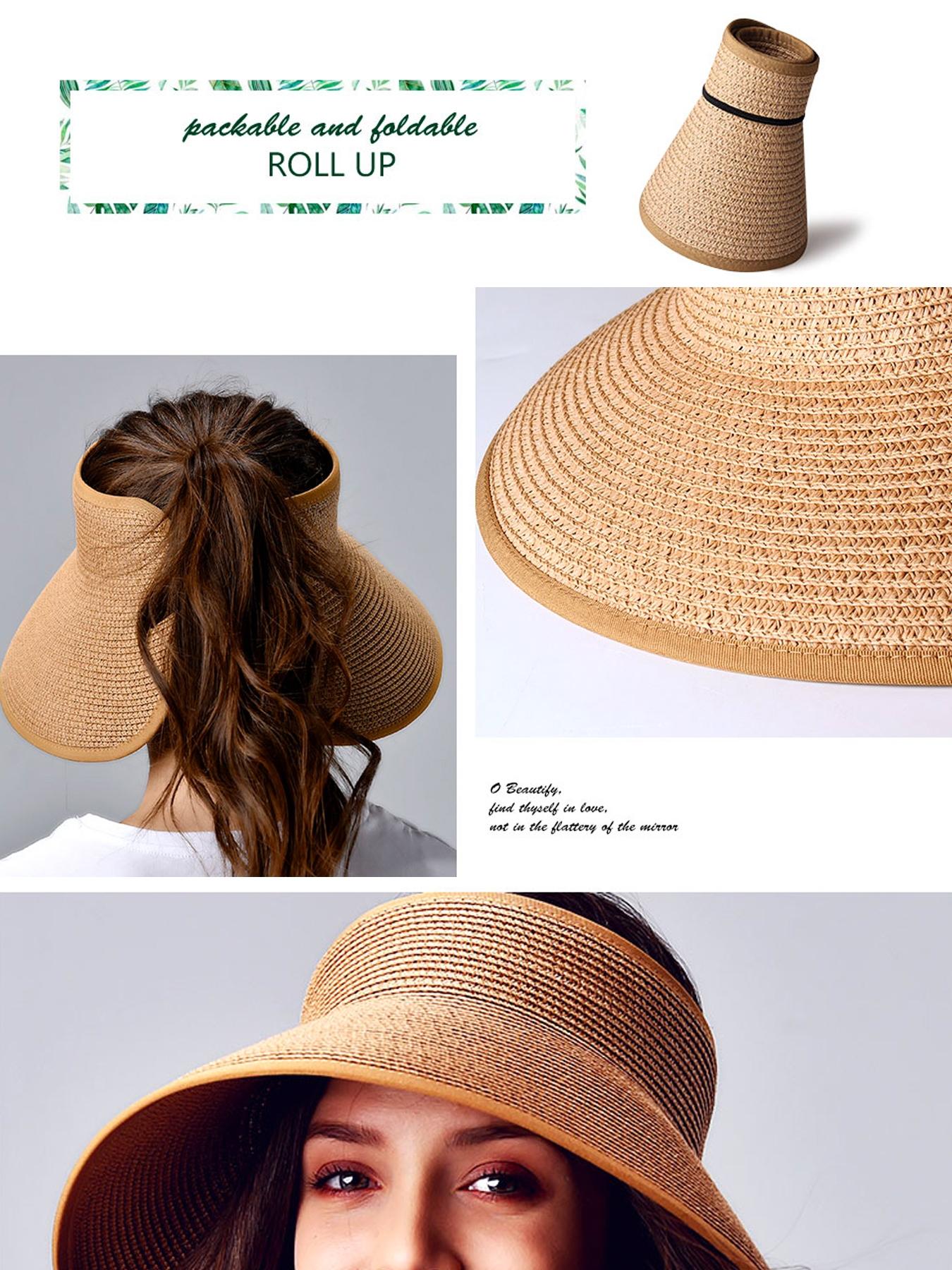 Women's Bowknot Design Straw Hat, Casual Summer Sun Braided Visor Hat for Women & Girls, Fashion Accessories for Travel Beach Vacation