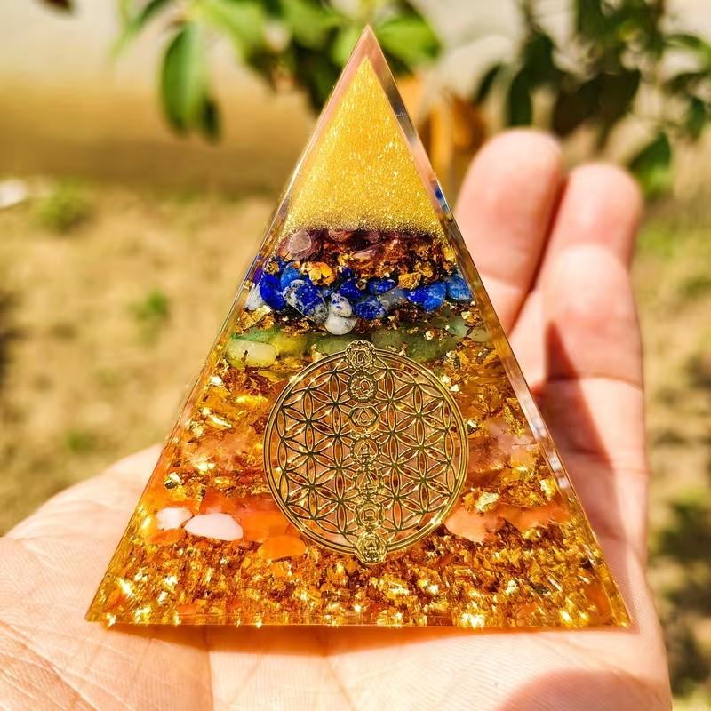 7 Layer Chakra Flower of Life Orgone Pyramid, Energy Healing Tool, Meditation Accessory, Stress Relief, Home Decor