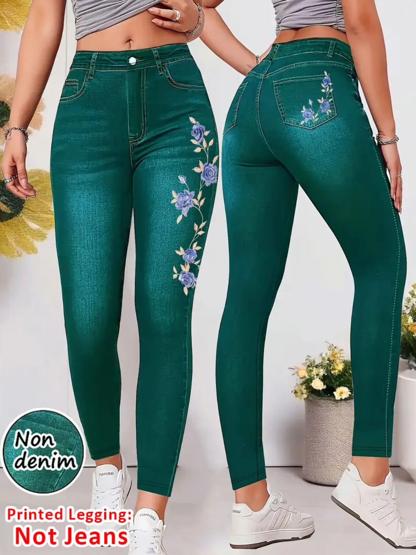 【Printed Legging - Not Denim Fabric】Women's Faux Denim Skinny Tight Pants, Jeans Print Women's Bottoms, Casual Fit All Seasons, Comfortable and Stylish