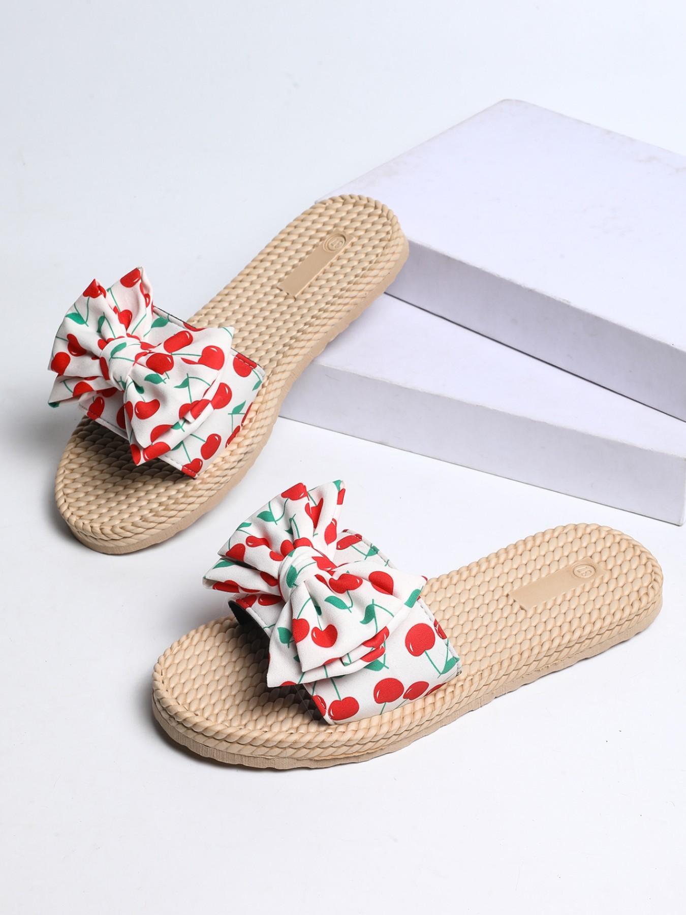 Women's Fashionable Bowknot Design Slides, Casual Comfortable Flat Slippers for Beach, All-match Slide Sandals for Daily Wear, Walking Shoes
