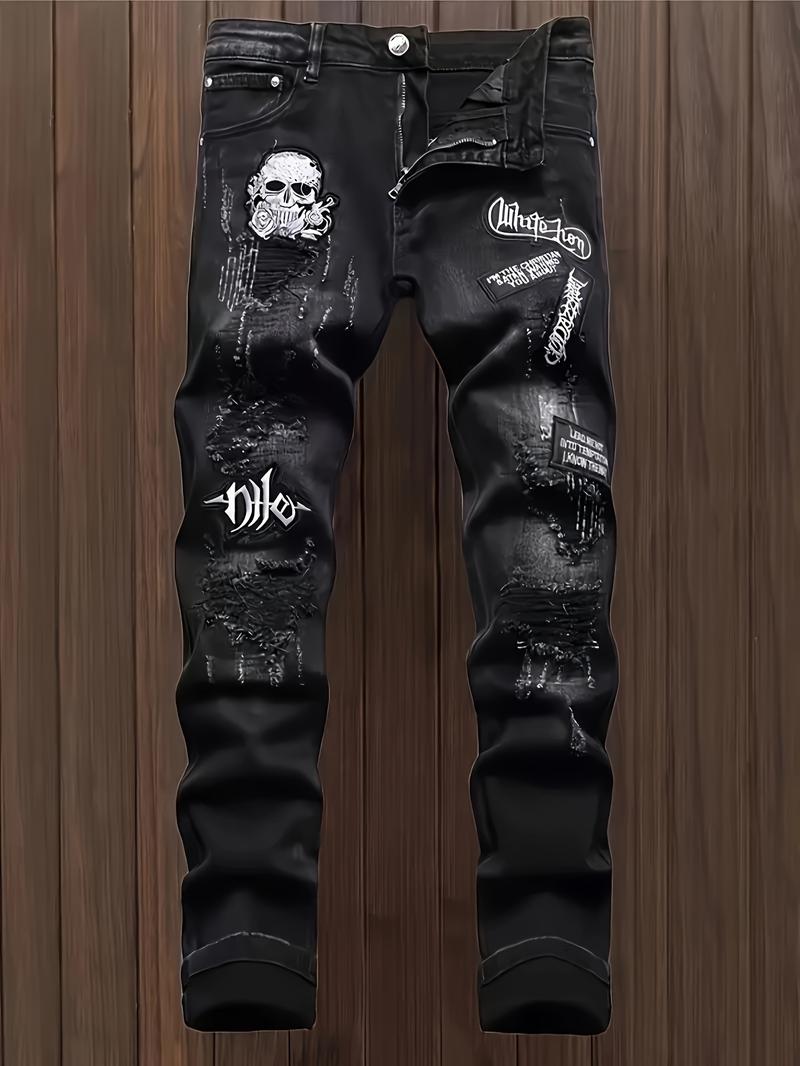 New Ripped Straight Leg Jeans for Men, Trendy Distressed Denim Jeans, Casual Fashion for All Seasons, Comfortable Fit