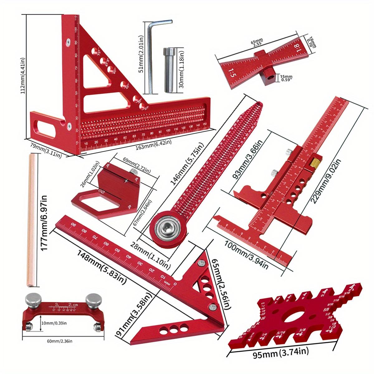 6/7/8Pcs Woodworking Square Kit with Box, Precision Carpenter Quick Splicing Planning and Layout Tools, Aluminum Scribeing Ruler, Center Finder, Circular Drawing Compass, Honing Guide, Height Gauge, Measuring Ruler