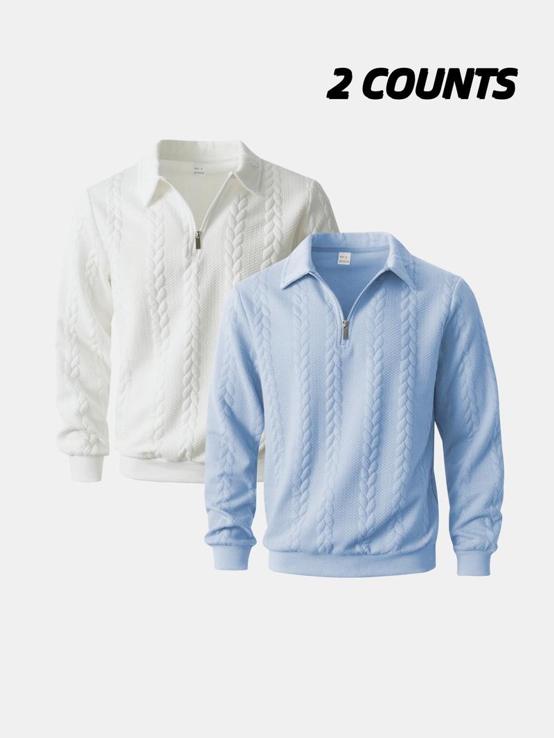 2-Pack Men's Half-Zip Pullover Sweaters, Cable Knit Collared Tops, Soft Warm Casual Long-Sleeve Outfits for Fall/Winter Daily Wear & Fashion Styles
