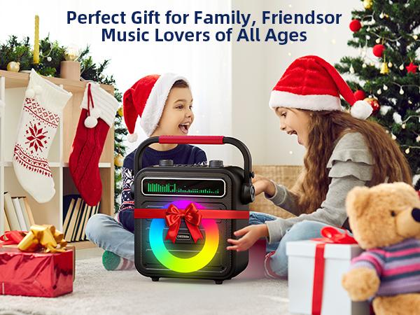 Karaoke Machine 2 Wireless Microphones, Portable Bluetooth Speaker w/PA System for Adults & Kids with LED Lights, Bass/Treble Adjustment, Supports REC/TWS/FM/AUX/USB/IF Card for Party