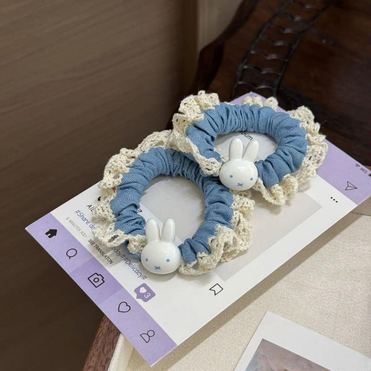 Kawaii Miffy Rabbit Hair Tie Sweet Lace Trim Simple Girl's Ponytail Small Intestine Circle Ins Style Cute Hair Tie
