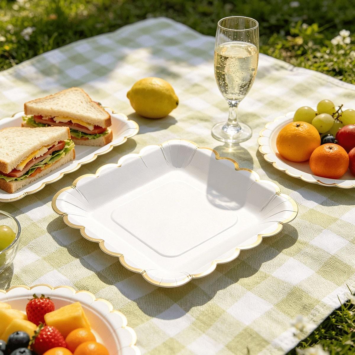 5 Piece Square Paper Plates, Sweet Treats Appetizer Dishes, Perfect for Parties, Weddings, Birthdays, Celebrations, Disposable Paper Plates