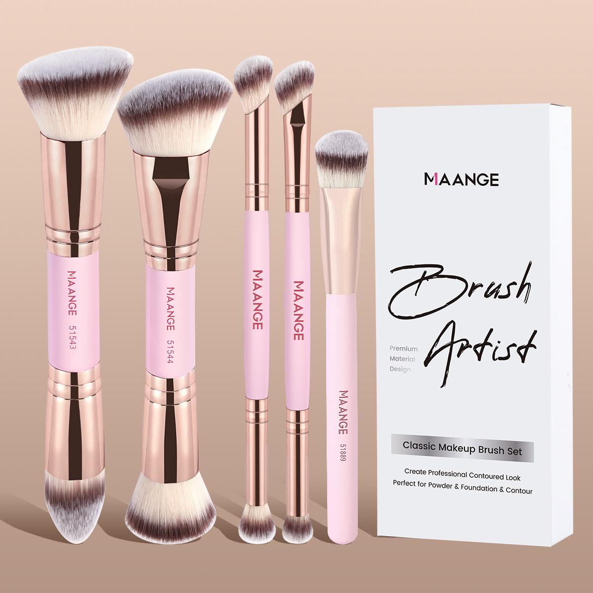 MAANGE 5pcs Makeup Brush Set, Face Makeup Brushes, Foundation Blush Contour Concealer Eyeshadow Brushes, Cosmetic Brushes for Foundation, Blush, Eyeshadow & Concealer, Gift for Women & Girls