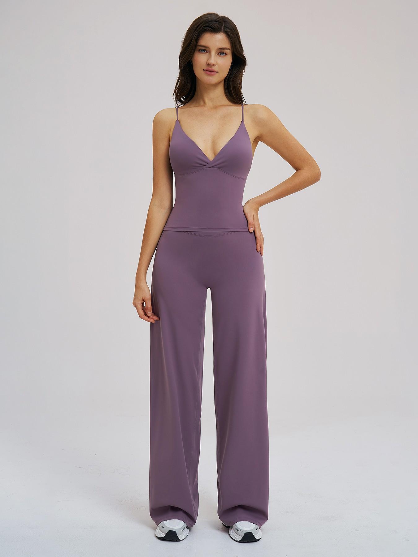 Cross-Border Brushed Sportswear Set, Running Workout Suit, Wide-Leg Backless Casual, Outdoor Cycling Running Yoga Set, Comfortable and Stylish