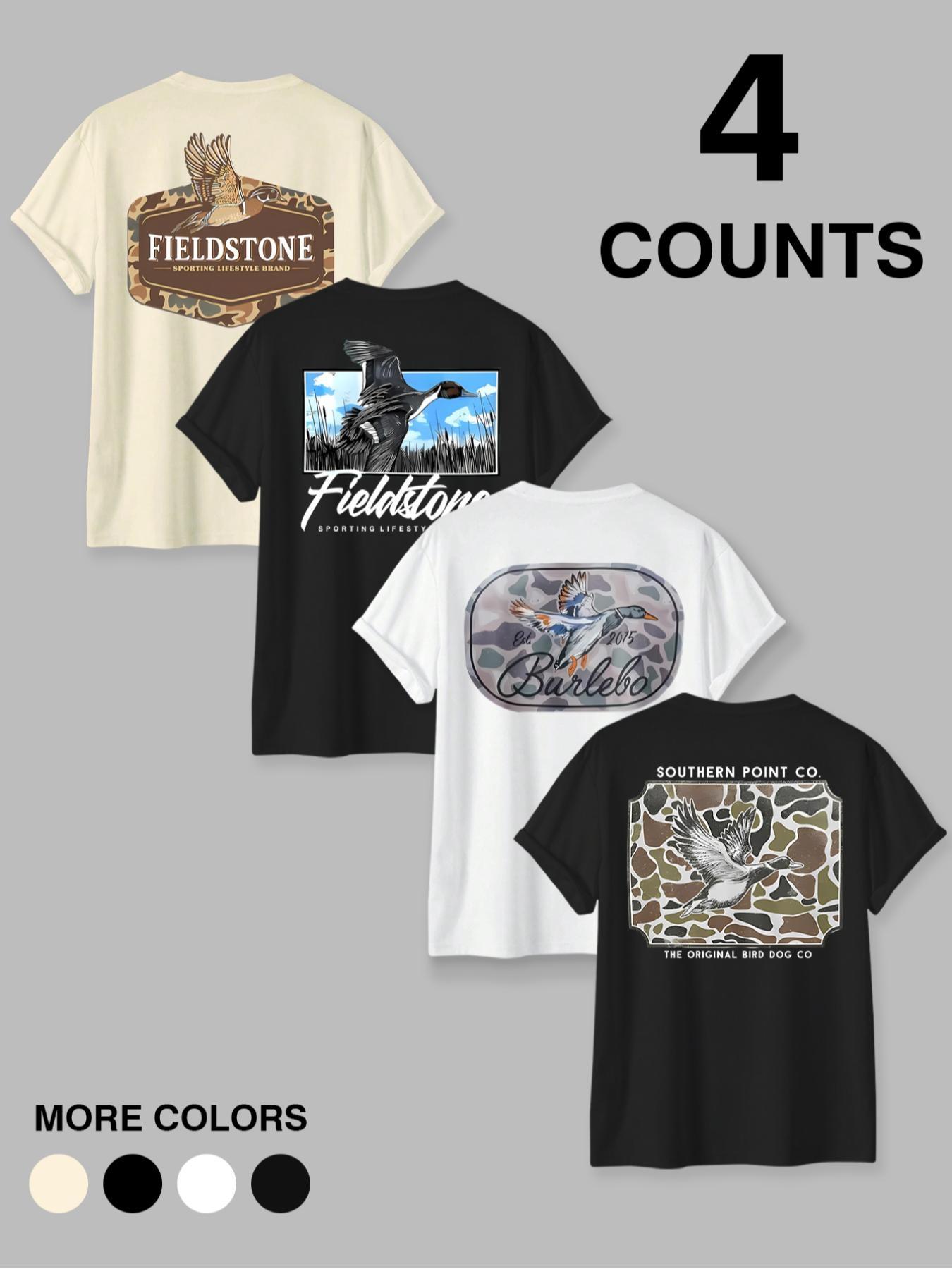Men's 4 Pack Duck Hunting Graphic T-Shirts, Outdoor Sporting Lifestyle Tees, Casual Fitted Short Sleeve Shirts for Hunting & Daily Wear