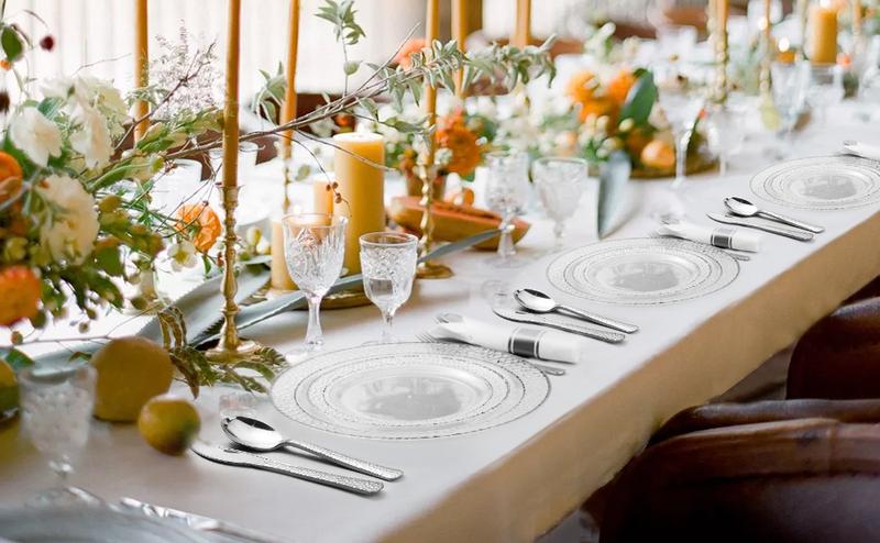 Bestluck 350PCS Clear Plastic Plates with Silver Trim Disposable Dinnerware Set for 50 Guests Includes 100 Plates 50 Napkins 50 Cups Premium Quality BPA-Free Ideal for Weddings Parties Anniversaries